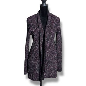 Apt. 9 Black and Purple Chunky Knit Open Front Long Sleeve Cozy Cardigan Sweater